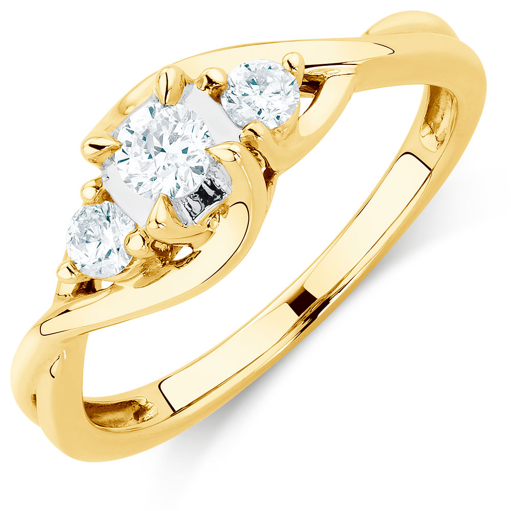 Three Stone Engagement Ring with 1/3 Carat TW of Diamonds in 10kt Yellow Gold
