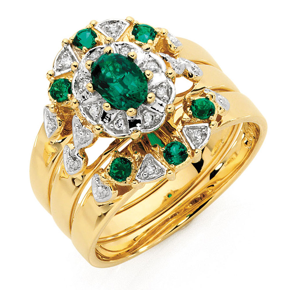 Ring with Created Emerald & Diamonds in 10kt Yellow Gold