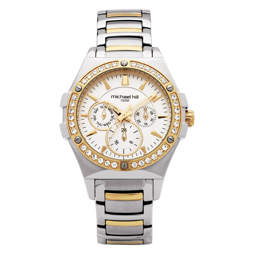 Ladies Watch with Crystals in Silver & Gold Tone Stainless Steel