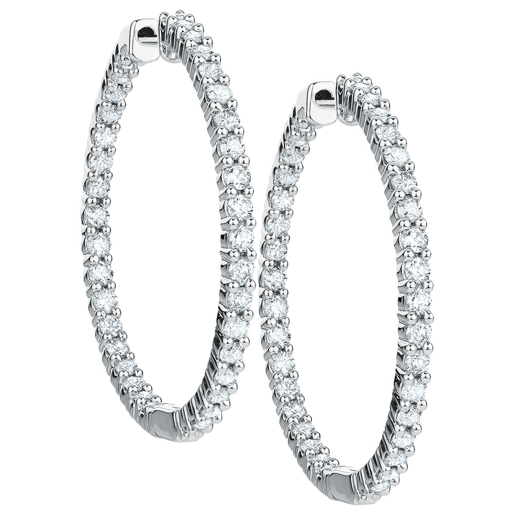 Hoop Earrings with 2 Carat TW of Diamonds in 18kt White Gold