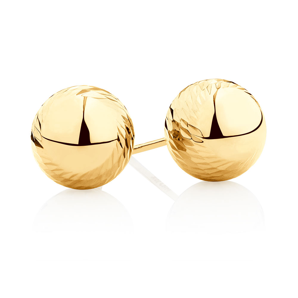 Patterned Ball Stud Earrings in 10kt Yellow Gold