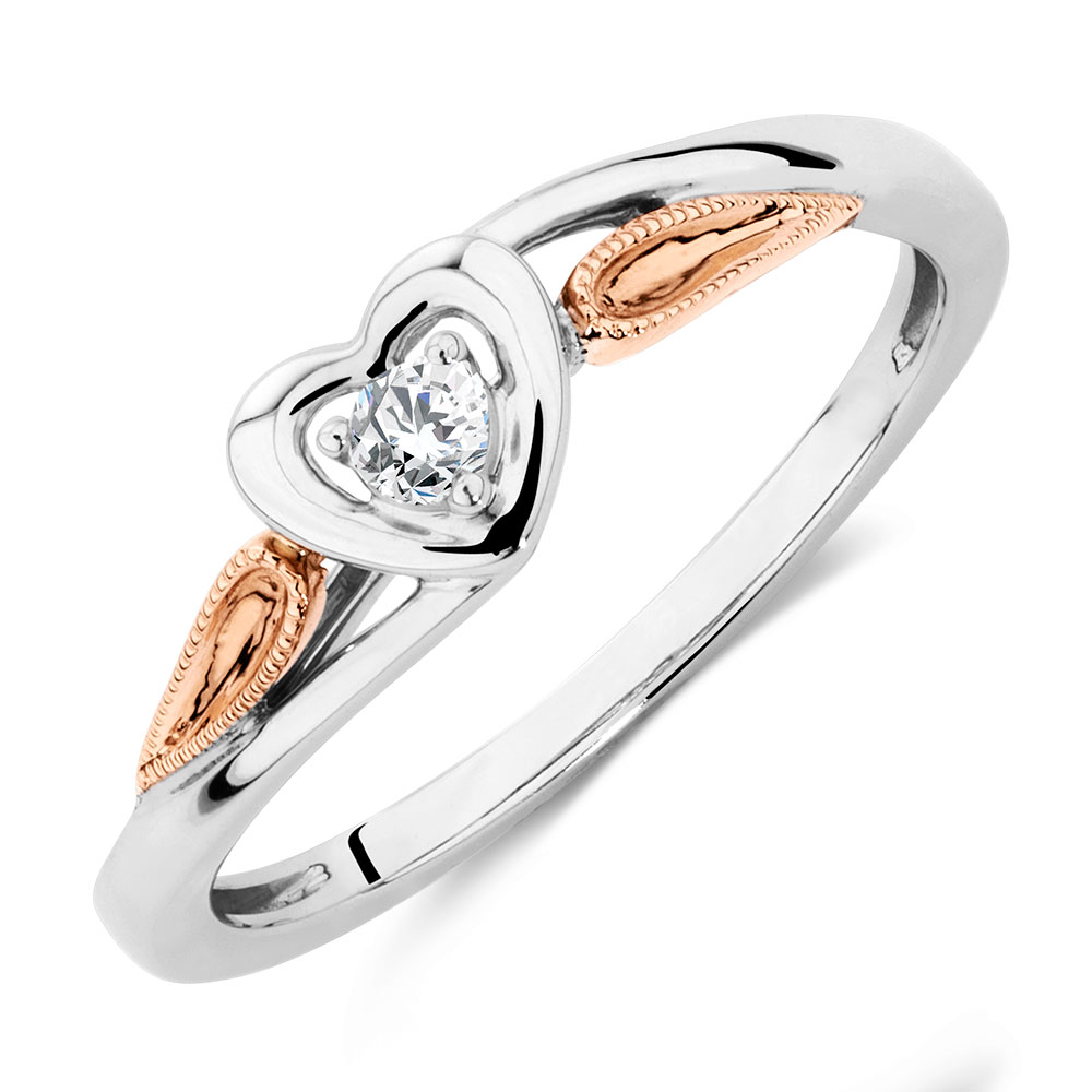 Promise Ring with Diamonds in 10kt White & Rose Gold