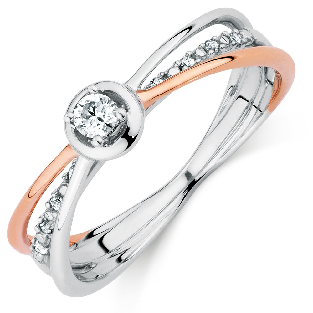 Promise Ring with Diamonds in 10kt White & Rose Gold