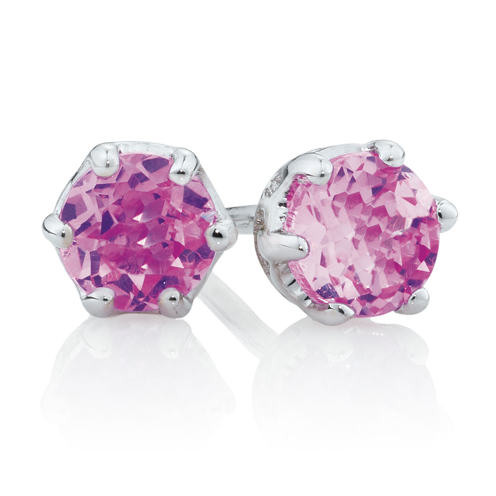 Stud Earrings with Created Pink Sapphires in 10kt White Gold