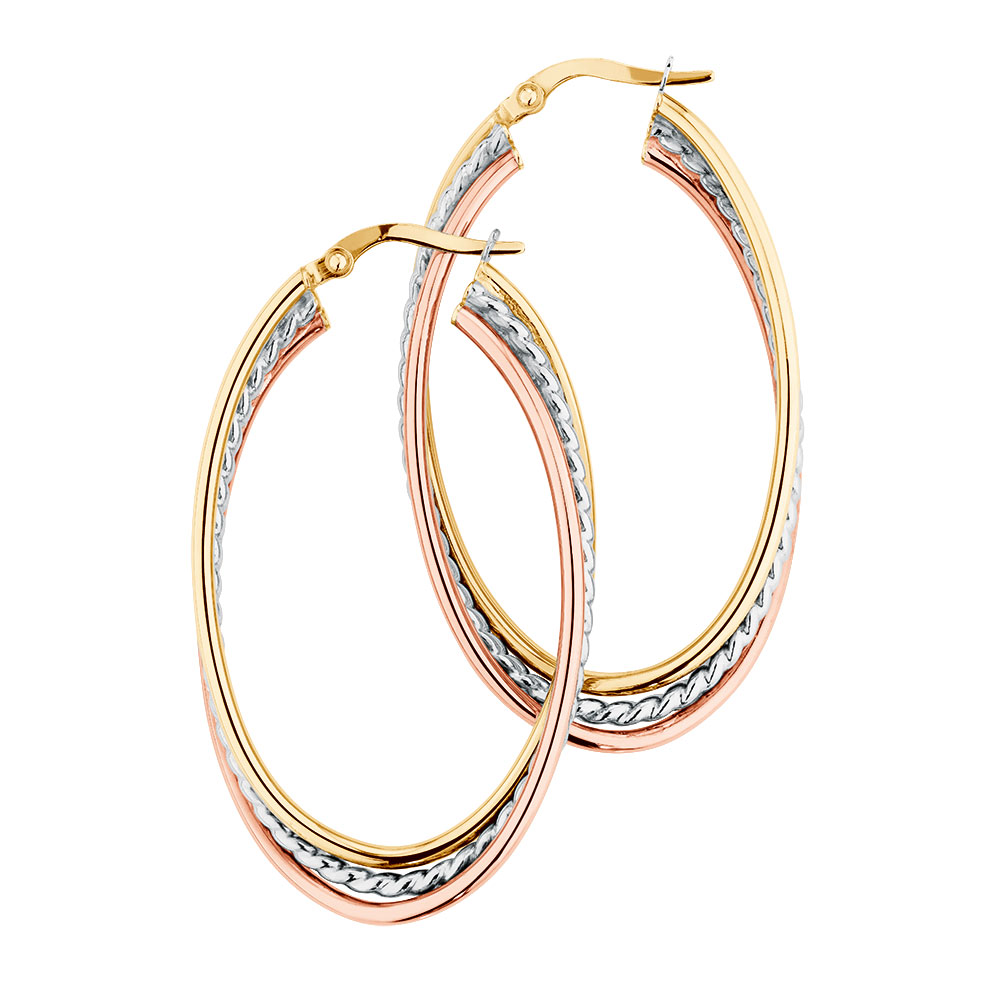 Hoop Earrings in 10kt Yellow, White & Rose Gold