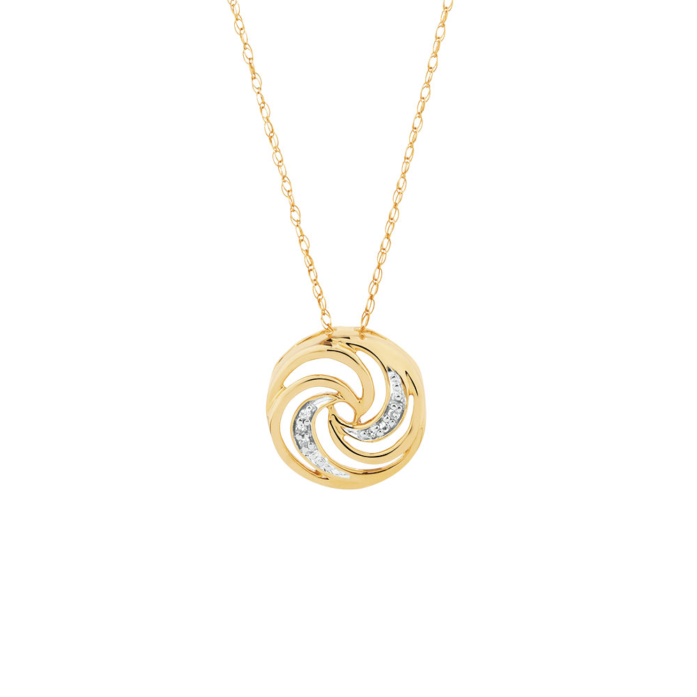 Swirl Pendant with Diamonds in 10kt Yellow Gold