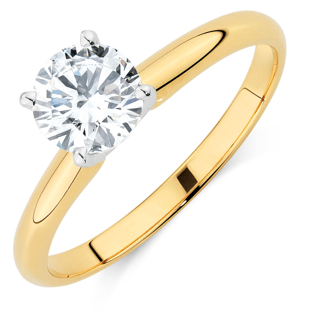 Solitaire Engagement Ring with a 1 Carat Diamond in 14kt Yellow & White