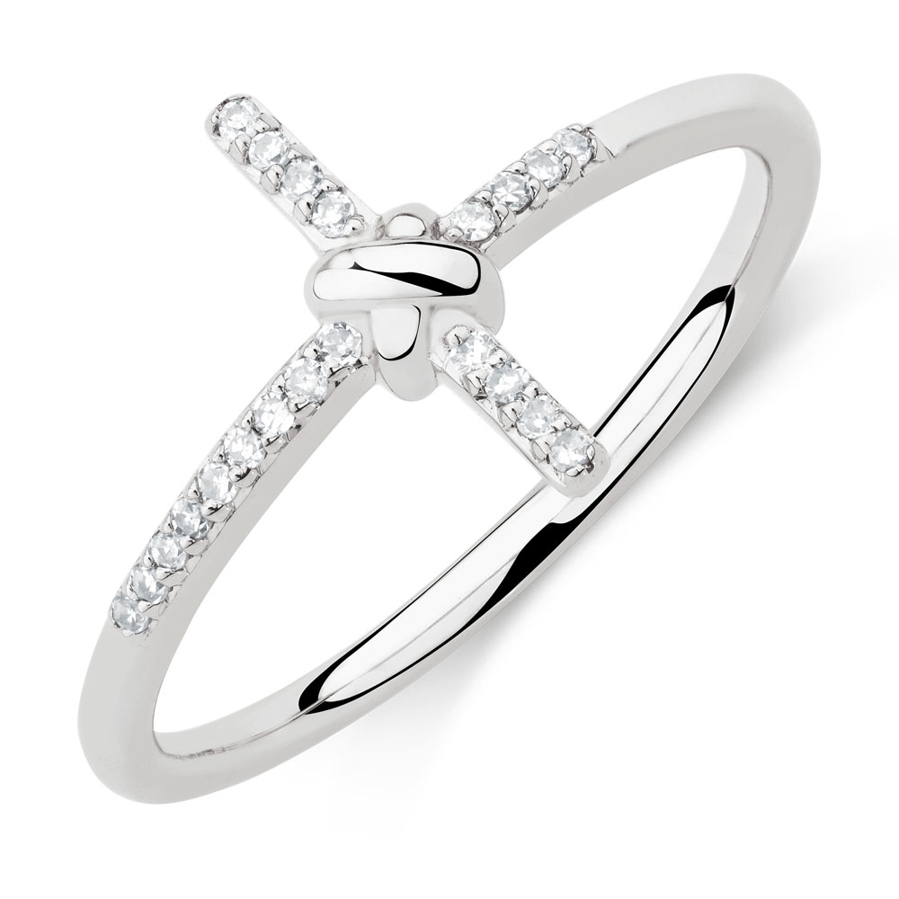 Cross Ring With Diamonds In Sterling Silver