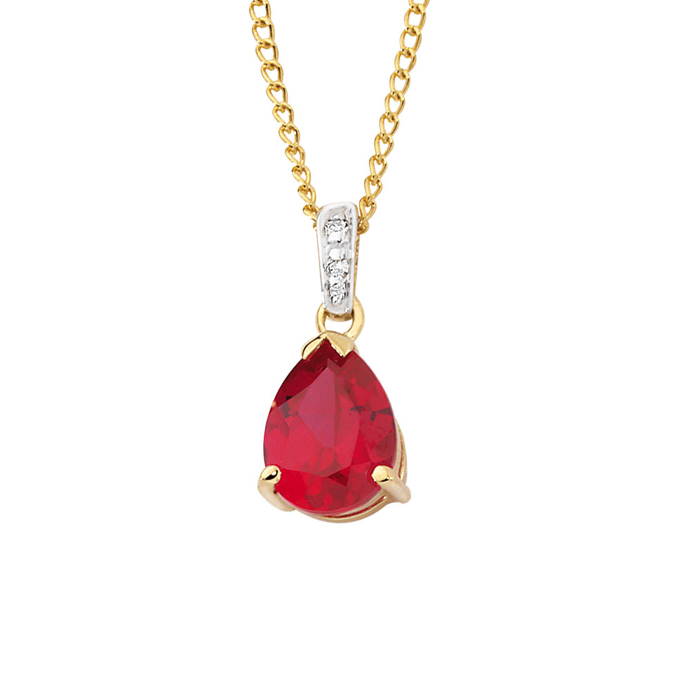 Pendant with Created Ruby & Diamonds in 10kt Yellow & White Gold