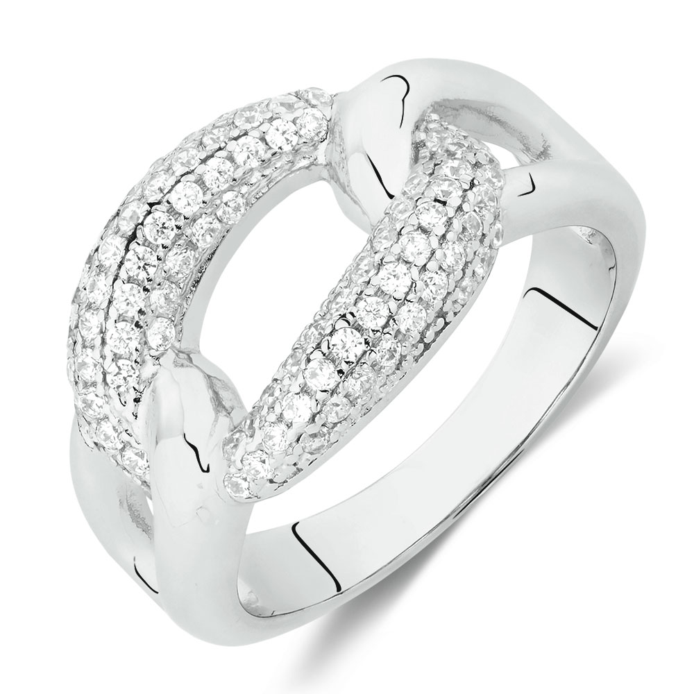 Loop Link Ring with Cubic Zirconia in Sterling Silver
