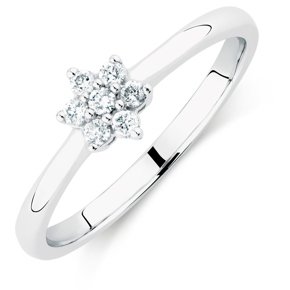 Flower Promise Ring with Diamonds in 10kt White Gold