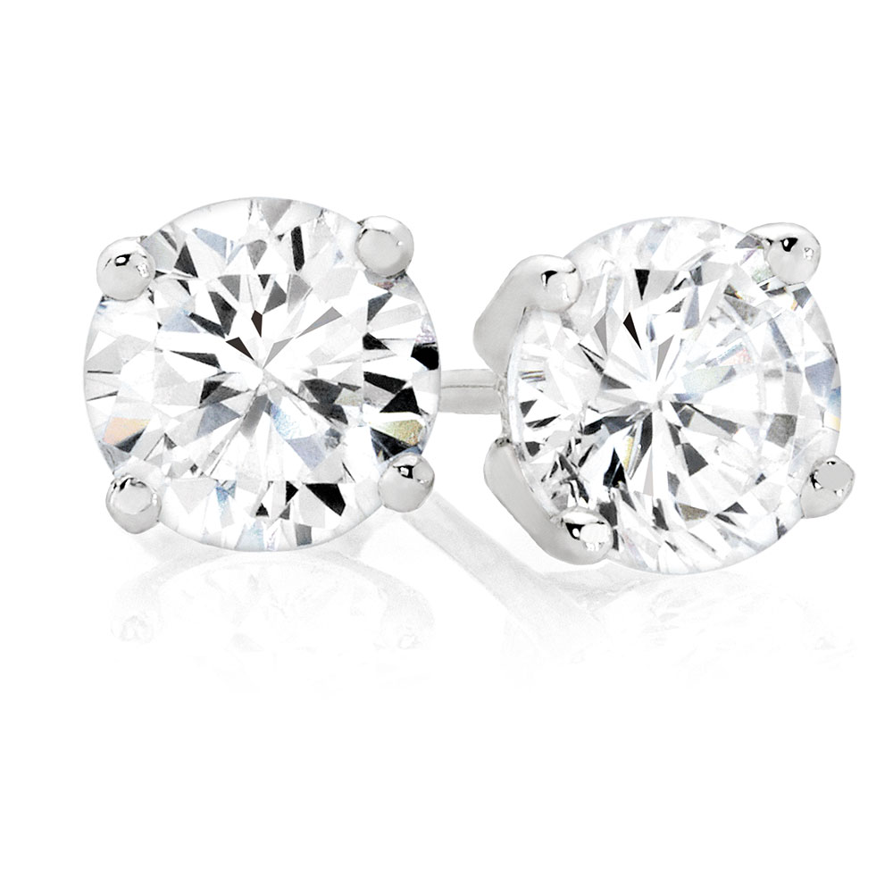 Stud Earrings with Cubic Zirconia in 10kt White Gold