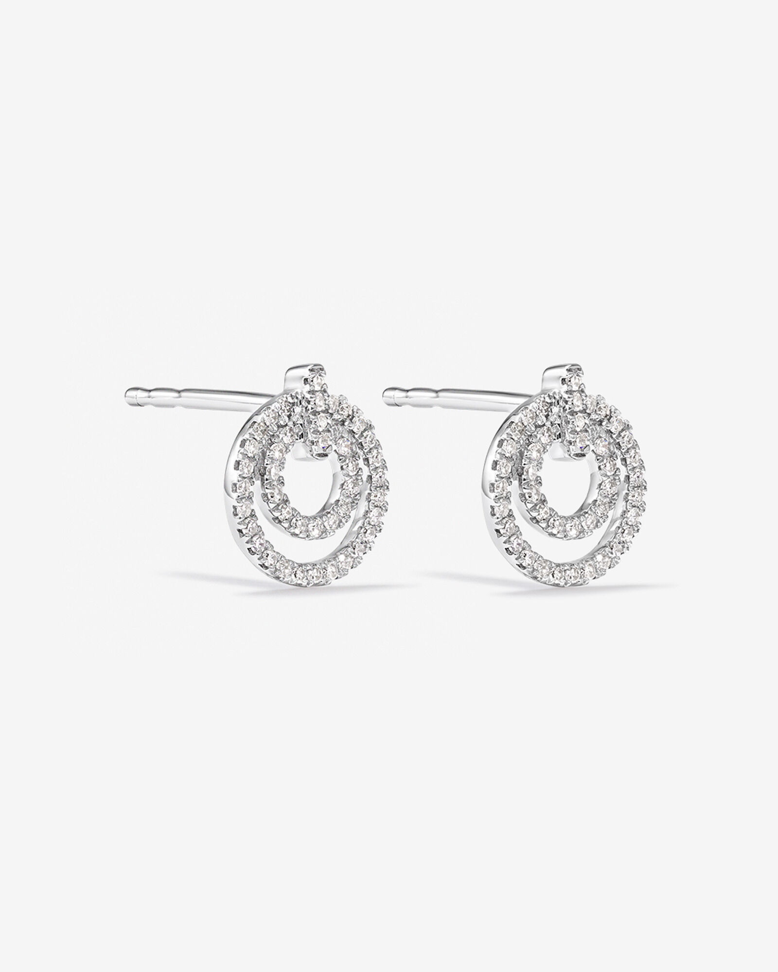 Fine Double Circle Diamond Stud Earrings in Sterling Silver