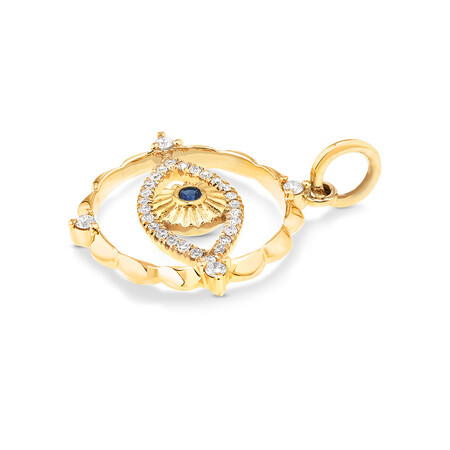 Evil Eye Motif Pendant with Sapphire & 0.10 Carat of Diamonds in 10kt Yellow Gold Evil Eye Motif Pendant with Sapphire & 0.10 Carat of Diamonds in 10kt Yellow Gold