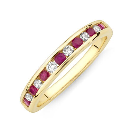 Ring with Ruby & 0.15 Carat TW of Diamonds in 10kt Yellow Gold Ring with Ruby & 0.15 Carat TW of Diamonds in 10kt Yellow Gold