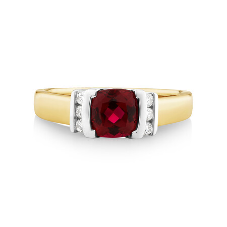Ring with Laboratory Created Ruby & Natural Diamonds in 10kt Yellow & White Gold Ring with Laboratory Created Ruby & Natural Diamonds in 10kt Yellow & White Gold
