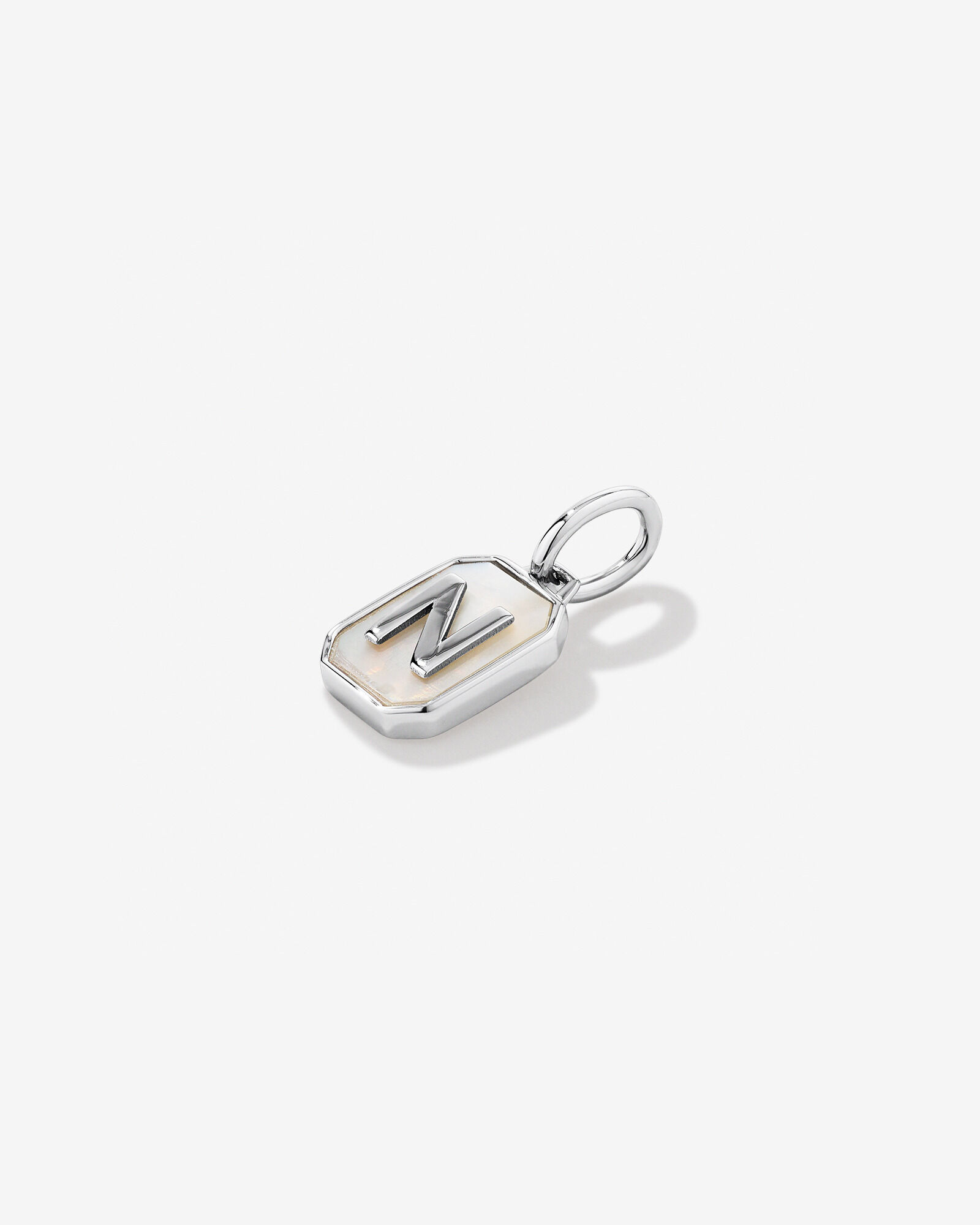 Letter N Mother of Pearl Initial Pendant Sterling Silver
