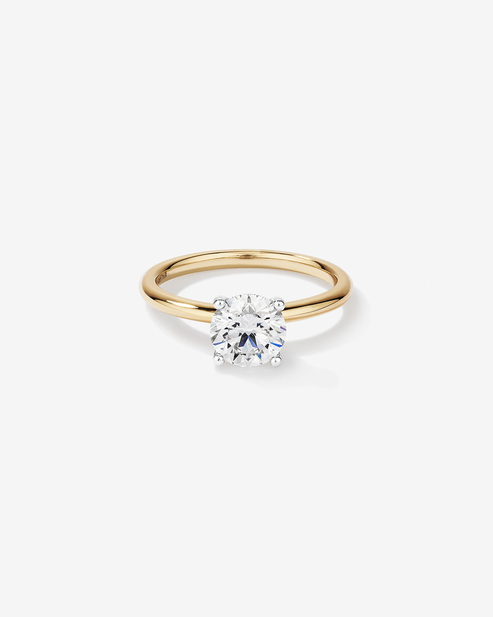 Bague De Fiançailles Solitaire En Diamant De Laboratoire Rond Brillant De 1,25 Carat Poids Total En Or Jaune Et Blanc 14 Carats