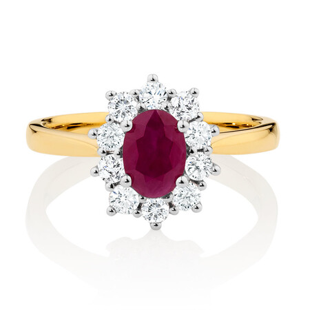Ring with Ruby & 1/2 Carat TW of Diamonds in 18kt Yellow & White Gold Ring with Ruby & 1/2 Carat TW of Diamonds in 18kt Yellow & White Gold