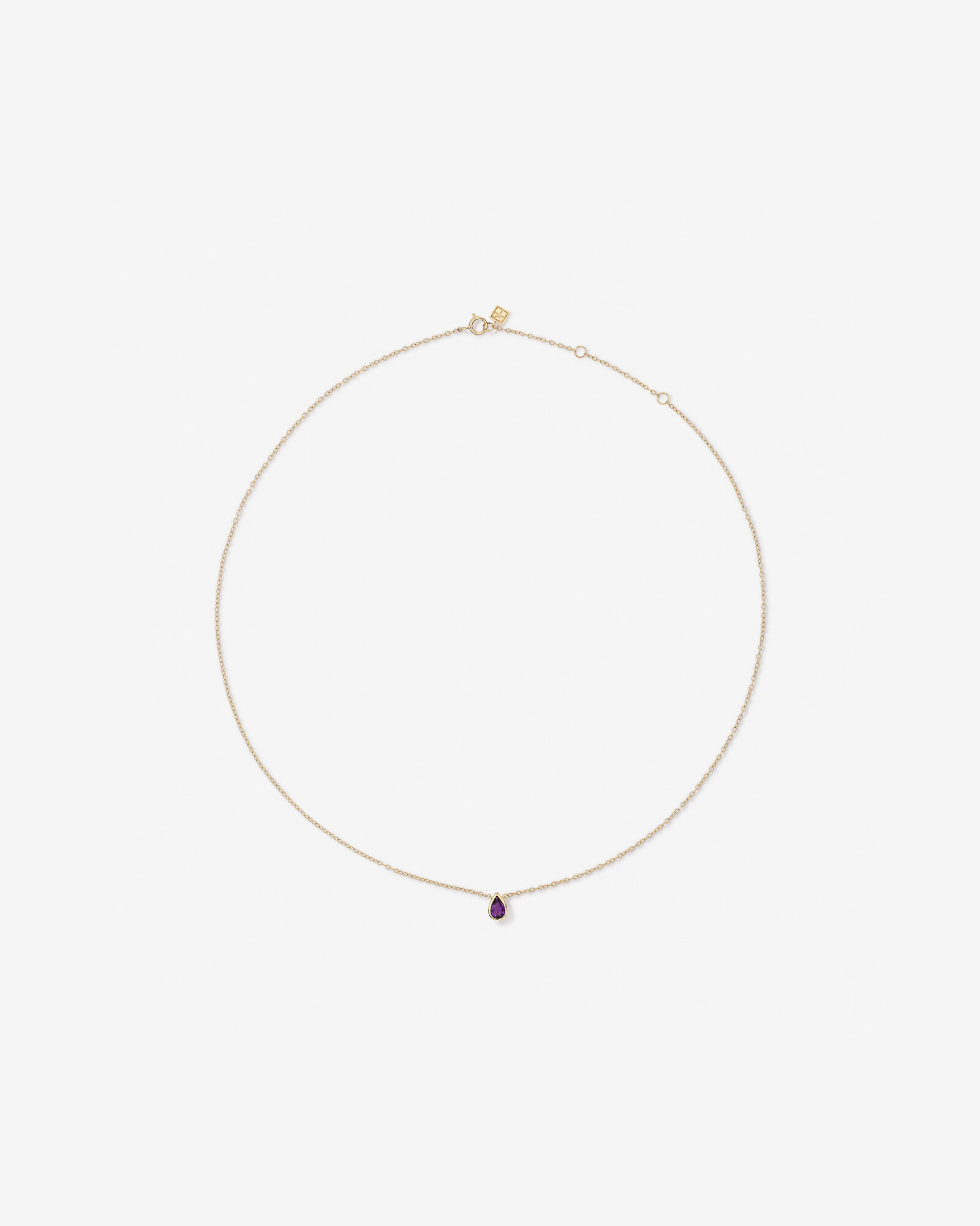 Pear Cut Purple Amethyst Gemstone Pendant Necklace Bezel Set in 10kt Yellow Gold