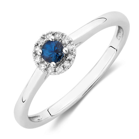 Promise Ring with Sapphire & Diamonds in 10kt White Gold