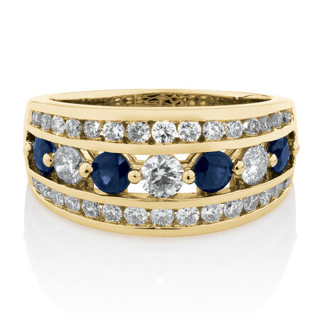 Ring with Sapphire & 1 Carat TW of Diamonds in 14kt Yellow Gold Ring with Sapphire & 1 Carat TW of Diamonds in 14kt Yellow Gold