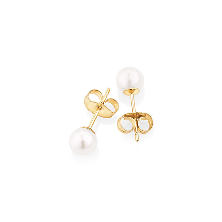 Stud Earrings with 5mm Round Cultured Freshwater Pearl in 10kt Yellow Gold Stud Earrings with 5mm Round Cultured Freshwater Pearl in 10kt Yellow Gold