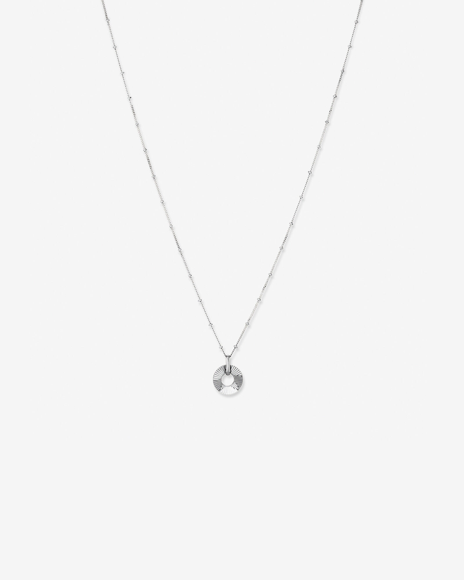 Sunray Open Circle Pendant Station Necklace in Sterling Silver