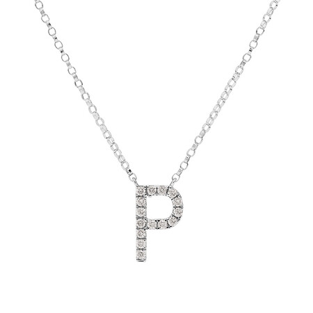 "P" Initial necklace with 0.10 Carat TW of Diamonds in 10kt White Gold "P" Initial necklace with 0.10 Carat TW of Diamonds in 10kt White Gold