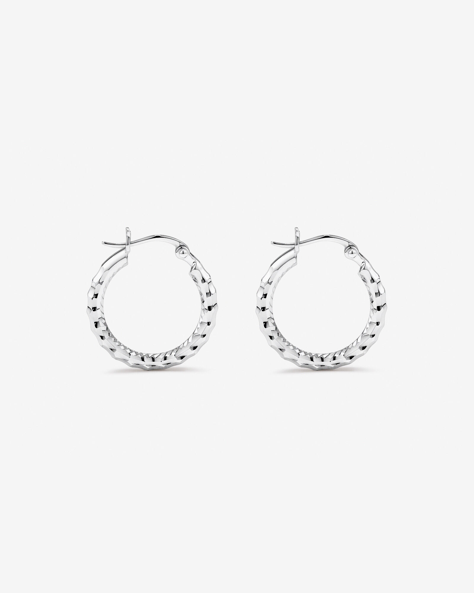 Diamond Cut Texture Hoop Earrings in Sterling Silver
