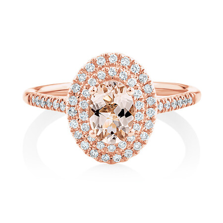 Double Halo Ring with Morganite & 0.25 Carat TW of Diamonds in 10kt Rose Gold Double Halo Ring with Morganite & 0.25 Carat TW of Diamonds in 10kt Rose Gold