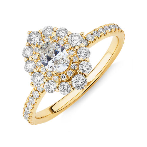 Sir Michael Hill Designer Oval Engagement Ring with 0.92 Carat TW Diamonds in 18kt Yellow Gold
