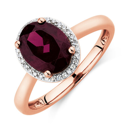 Ring with Rhodolite Garnet & Diamonds in 10kt Rose Gold