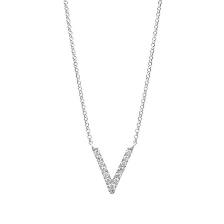 "V" Initial necklace with 0.10 Carat TW of Diamonds in 10kt White Gold