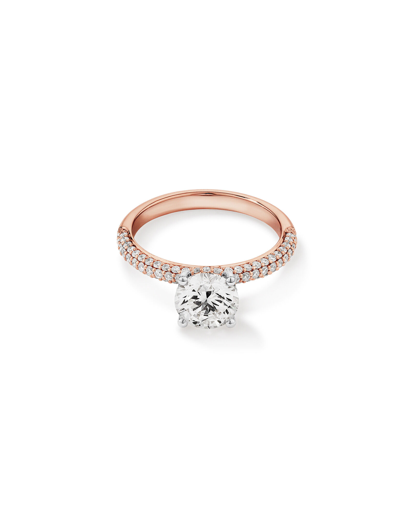 Bague de fiançailles ronde TW de 1,95 carat en diamants brillants et diamants en or rose et blanc 14 carats