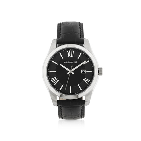 Men's Watch in Stainless Steel & Black Leather