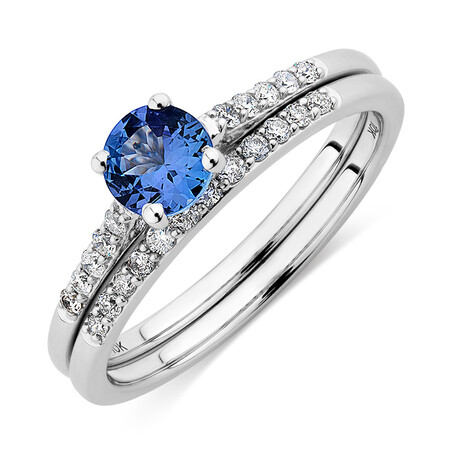 Evermore Bridal Set with Tanzanite & 0.20 Carat TW of Diamonds in 10kt White Gold