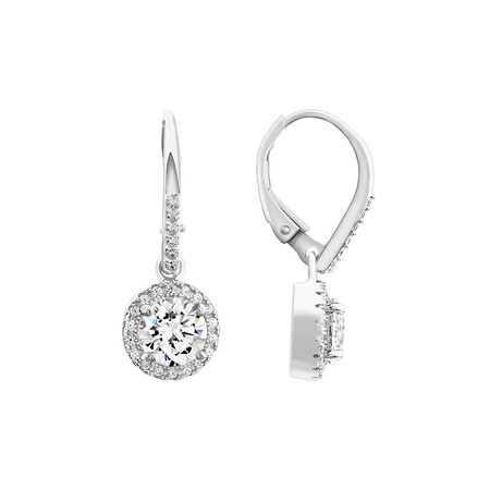 Halo Drop Earrings with Cubic Zirconia in Sterling Silver Halo Drop Earrings with Cubic Zirconia in Sterling Silver