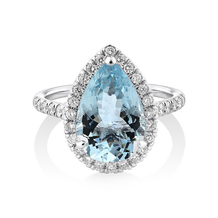 Halo Ring with Aquamarine & 0.60 Carat TW of Diamonds in 14kt White Gold Halo Ring with Aquamarine & 0.60 Carat TW of Diamonds in 14kt White Gold