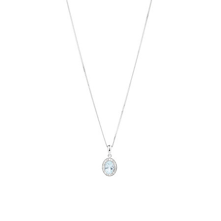 Halo Pendant with Aquamarine and 0.04 Carat TW of Diamonds in Sterling Silver Halo Pendant with Aquamarine and 0.04 Carat TW of Diamonds in Sterling Silver