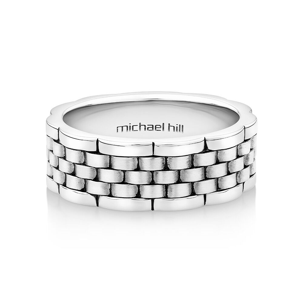 Men's Link Pattern Textured Ring Sterling Silver