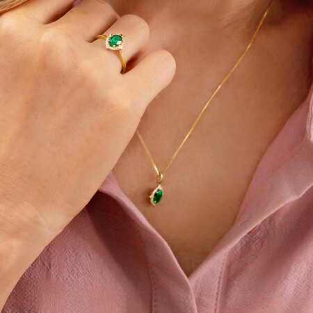 Halo Pendant with Created Emerald & Diamonds in 10kt Yellow Gold Halo Pendant with Created Emerald & Diamonds in 10kt Yellow Gold