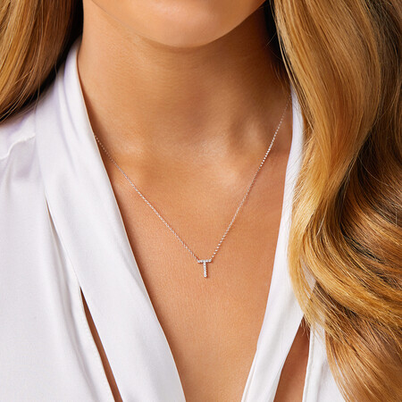T Initial Necklace with 0.10 Carat TW of Diamonds in 10kt White Gold T Initial Necklace with 0.10 Carat TW of Diamonds in 10kt White Gold