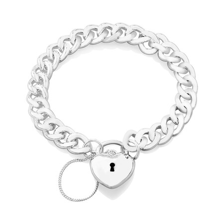 19cm Heart Padlock Curb Bracelet in Sterling Silver