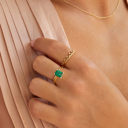 Ring With Created Emerald In 10kt Yellow Gold Ring With Created Emerald In 10kt Yellow Gold