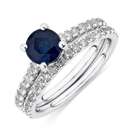 Bridal Set with 5/8 Carat TW of Diamonds & Sapphire in 14kt White Gold