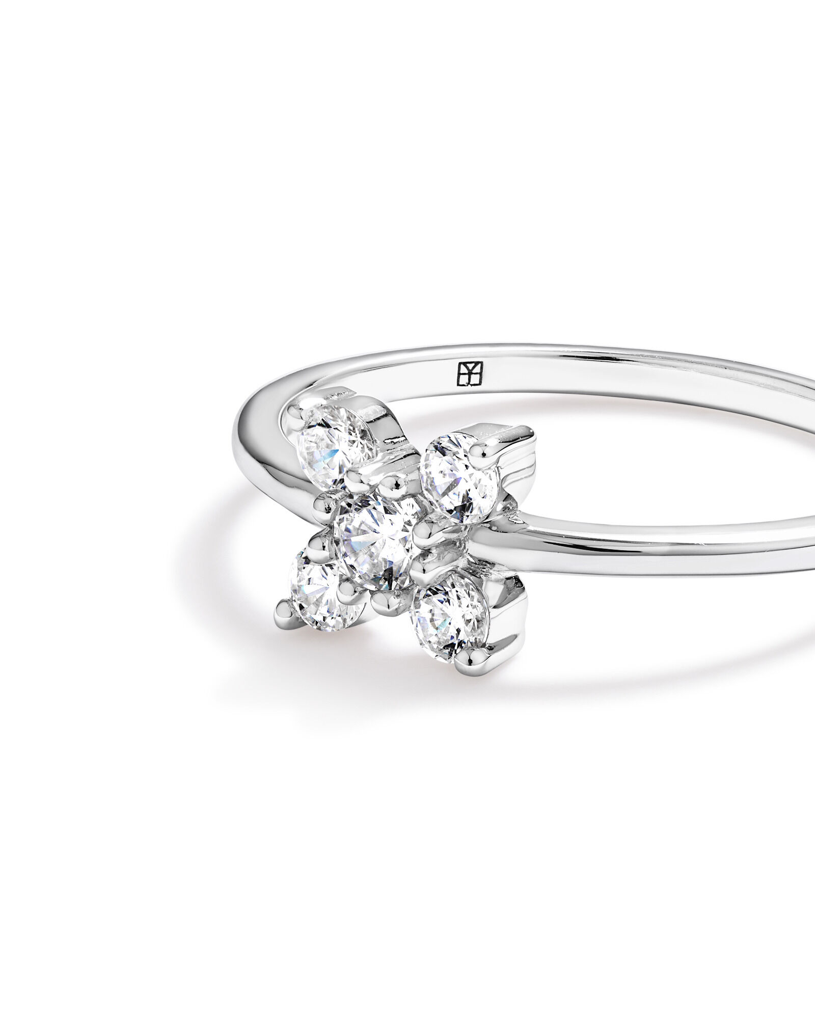 Cubic Zirconia Floral Ring Sterling Silver