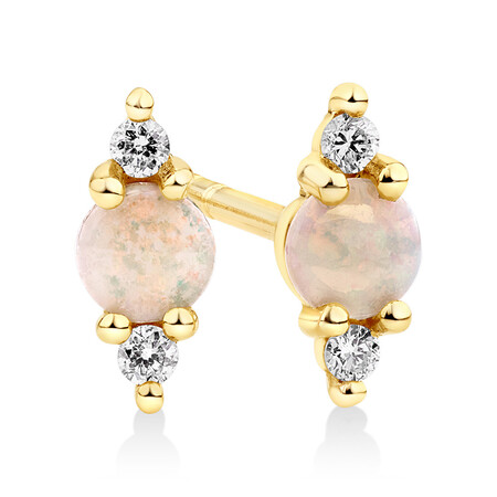 Stud Earrings with Opal & Diamonds in 10kt Yellow Gold Stud Earrings with Opal & Diamonds in 10kt Yellow Gold