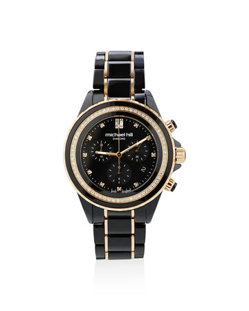 Chronograph Watch with 0.50 Carat TW of Diamonds in Black Ceramic & Gold Tone Stainless Steel Chronograph Watch with 0.50 Carat TW of Diamonds in Black Ceramic & Gold Tone Stainless Steel