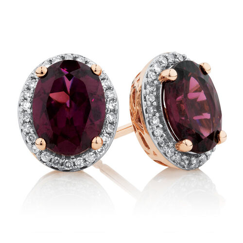 Earrings with Rhodolite Garnet and Diamonds in 10kt Rose Gold